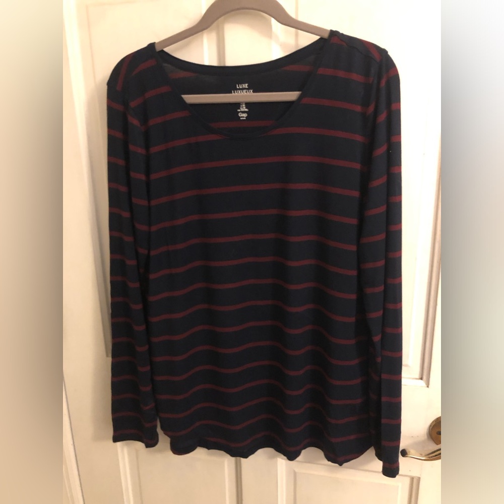 GAP Women's Jersey Shirt with Navy and Red Stripes Top